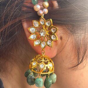 Pankraj (White & Green) Emerald Choker set w/ Earrings